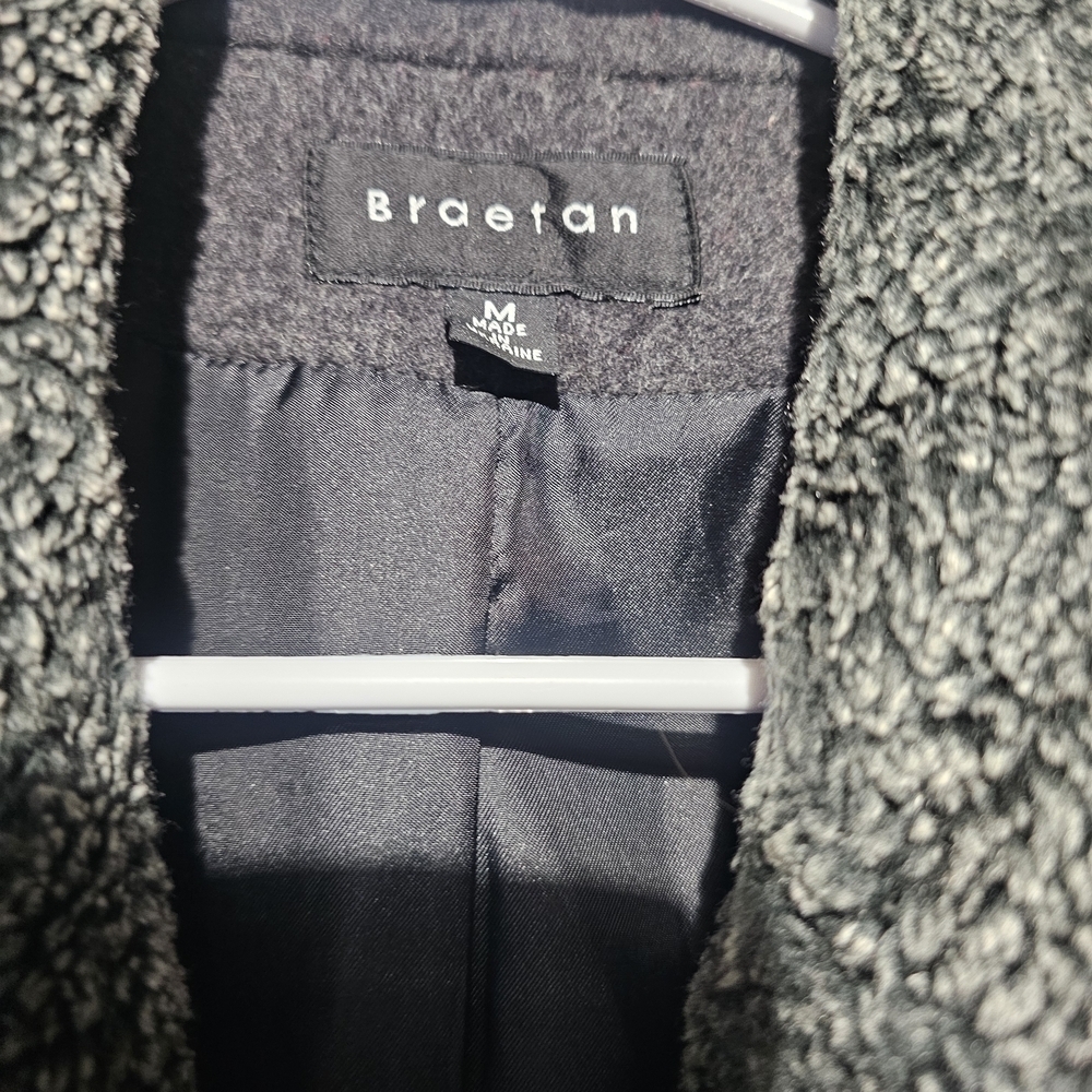 Braetan Charcoal Double-Breasted Pea Coat VGUC Medium 100% Wool 20 PTP - Picture 2 of 4